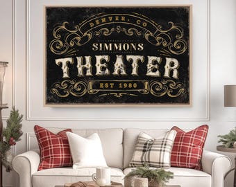 Vintage Family Theater Sign - Custom Rustic Wall Decor