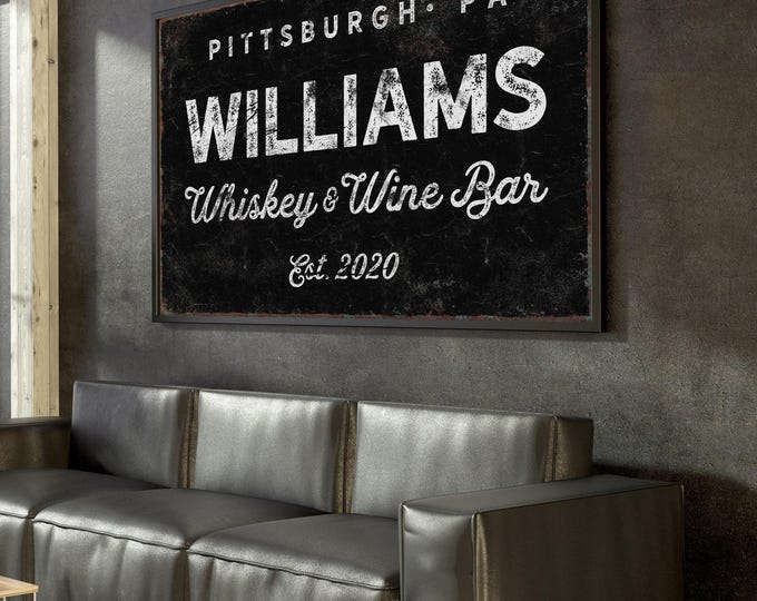 Rustic Whiskey Bar Sign - Personalized Last Name Canvas