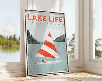 Green Lake Art, Custom Sailboat Sign, Personalized Family Name Gift, Sailing Wall Decor