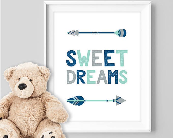 sweet dreams poster / tribal wall art print DIY / arrow sign, NAVY MINT nursery poster, bedroom art ▷ digital printable poster jpeg