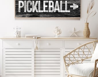 Pickleball Wall Sign: Vintage Style - Customizable Arrow Direction