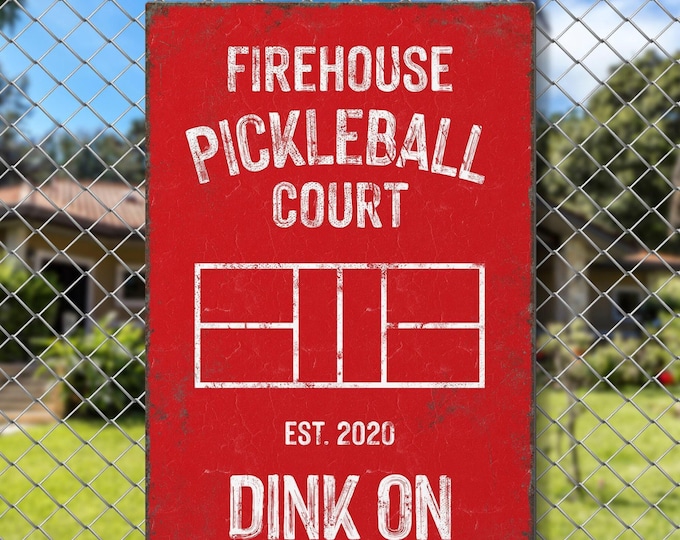 Personalized Pickleball Court Sign: Custom Name, Year, Red & White