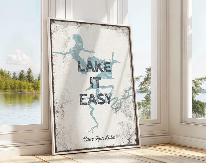 Custom Lake Map, Lake It Easy Sign, Blue Lake Wall Art, Gift For Lake Lover