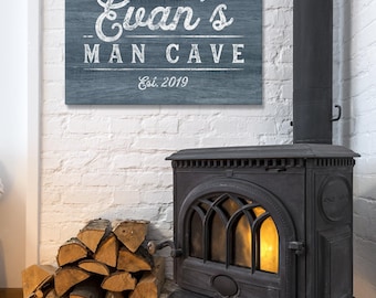 Man Cave Sign, Personalized Name Wall Art, Custom Est Year Decor, Dusty Blue