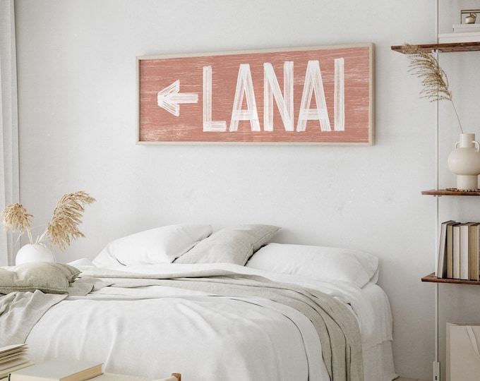 Lanai Sign Coral Pink Left Arrow Boho Tropical Custom Wall Art Patio Decor
