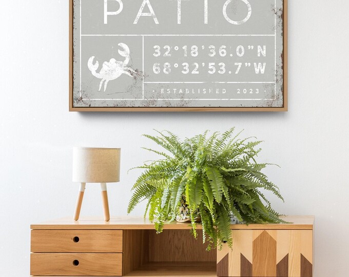 Nautical Coordinates Sign, Crab Artwork, Personalized (Canvas or Paper)