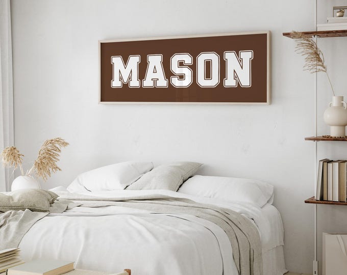 Sports Style Name Sign for Boys - Custom Colors and Rustic Frame Option