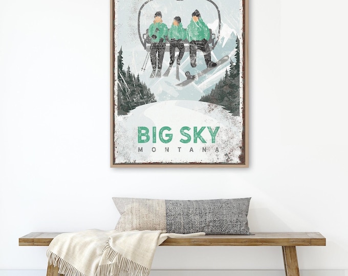 Personalized Ski Lodge Poster, Vintage Chairlift, Mint Green (Custom Text)