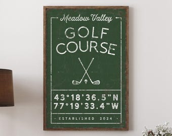 Golf Course Wall Sign: Personalized Coordinates (Canvas, Paper, or Aluminum)