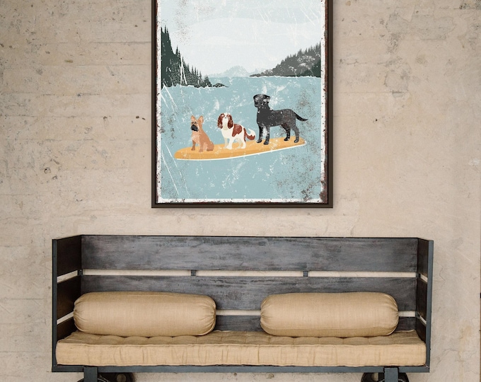 Lake House Dog Poster: Paddleboarding Dogs (Custom Names & Text)