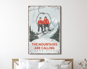 Rustic Cabin Decor, The Mountains Are Calling Chairlift Poster, Custom Ski Mountain Wall Art