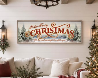 Family Christmas Sign: Custom Winter Landscape - Framed or Unframed