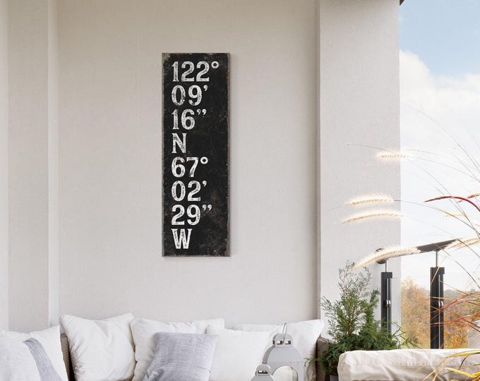 Vintage Coordinates Wall Art: Black & White, Tall Narrow Canvas
