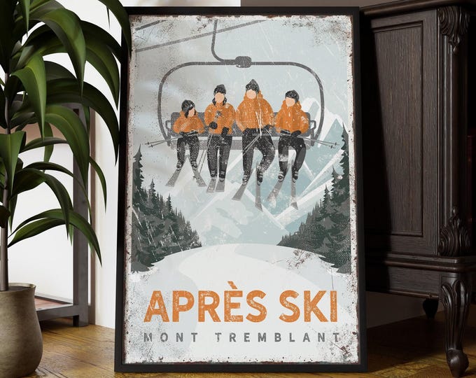 Personalized Art, Skiing Gift For Him, Quebec, Vintage Ski Poster, Four Person Ski Lift Print, Retro Mountain Lodge Decor, Canada Art {vpi}