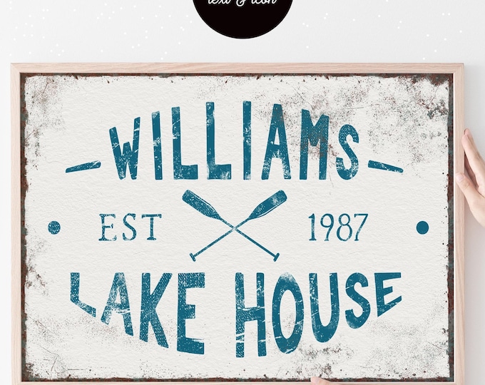 Family Name Sign Lake House, Established Year Wall Art, Crossed Oars Decor