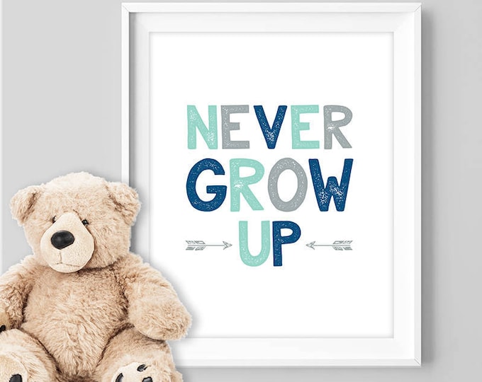 never grow up poster / tribal wall art print DIY / arrow sign, NAVY MINT nursery poster, bedroom art ▷ digital printable poster jpeg