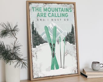 Ski Cabin Wall Art: Vintage Mint Green Poster - Personalized Design