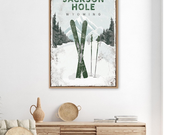 Vintage Jackson Hole Poster: Custom Ski Mountain Art, Rustic Cabin Decor