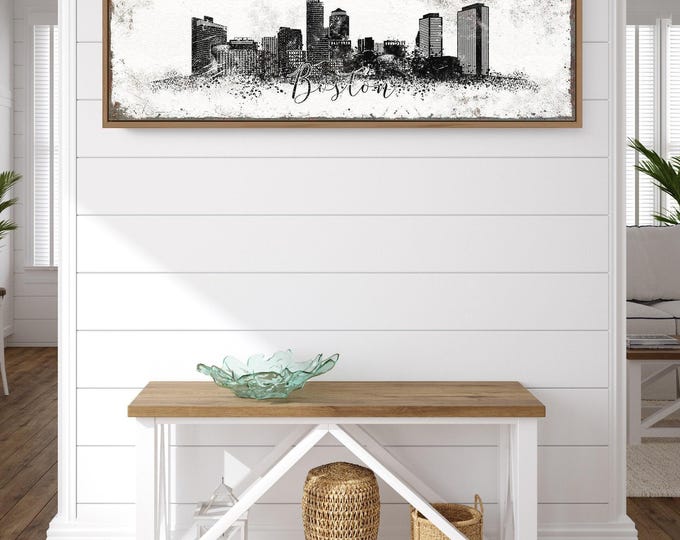 Boston Skyline Canvas Print, Black & White (Extra Large, Framed)
