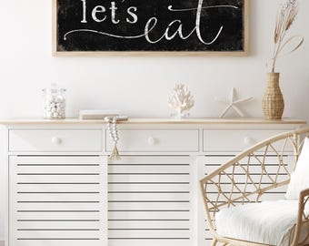 Let's Eat Wall Art: Vintage Black Farmhouse Style (Canvas or Aluminum)