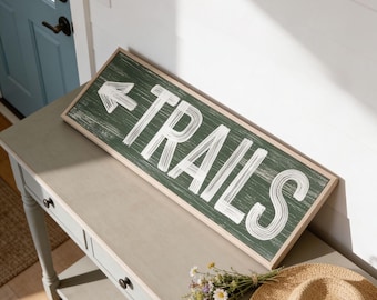 Vintage Ski Sign - Dark Vine Green Trails Arrow, Rustic Style