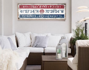 Vintage Coordinates Sign - Custom Latitude Longitude with Seashells