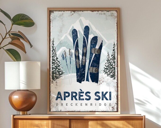 Custom Ski Lodge Art, Snowboard Gift for Him, Gift for Boyfriend, Personalized Winter Home Decor, APRÈS SKI Print, Breckenridge Colorado VPW