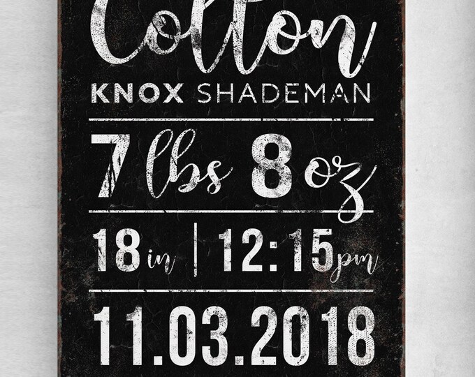 Vintage Baby Birth Stats Sign: Personalized Nursery Wall Art