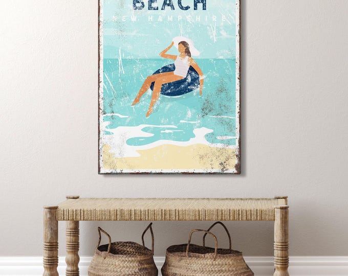Hampton Beach New Hampshire Sign, Personalized Coastal Town Art, Seaside Cottage Gift