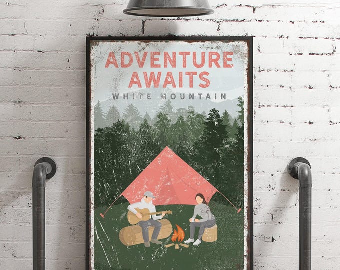 Vintage Tent Poster: Personalized Camping Sign with Mountain Art