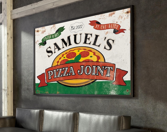 Custom pizza joint sign, family kitchen decor with your name and est year