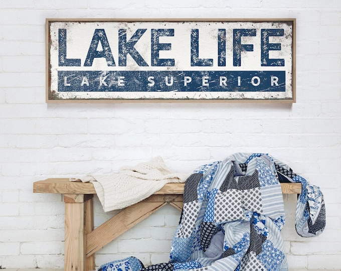 Lake Life Wall Art: Nautical Navy Blue - Personalized Canvas