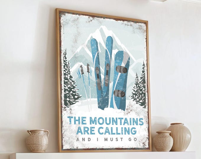Ski Lodge Wall Art: Vintage Mountain Design (Canvas, Paper, or Aluminum)
