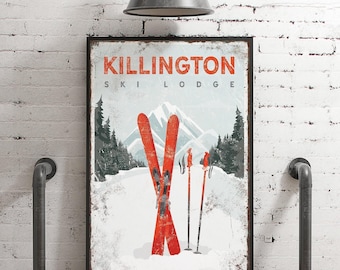 Ski Lodge Wall Art: Vintage Killington Print - Rustic Cabin Decor