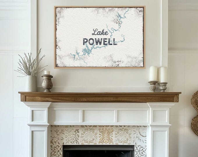 Custom Lake Map, Teal Lake Powell Outline, White And Gray Print, Personalized Name
