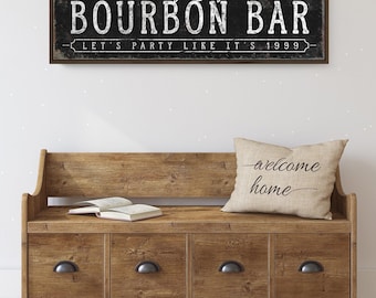 Farmhouse Bourbon Bar Sign, Retro Black, Custom Text (Multiple Sizes)