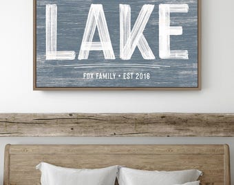 Lake House Decor Sign, Harbor Blue, Vintage Wood (Custom Name & Year)