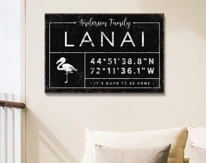 personalized LANAI sign, personalized last name canvas, lanai signs for outdoor, custom coordinates, pelican wall art {gdb}