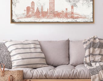Jacksonville Skyline Sign: Coral Pink Wall Art (Custom Framed Canvas)