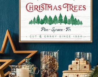 Christmas Trees Wall Sign: Rustic Farmhouse Style - Framed or Unframed