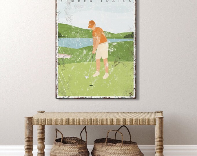 Vintage Golf Wall Sign - Custom Text, Distressed Look