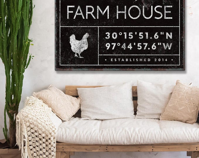 Farmhouse Wall Art, Last Name Sign, Black Distressed (Custom GPS)