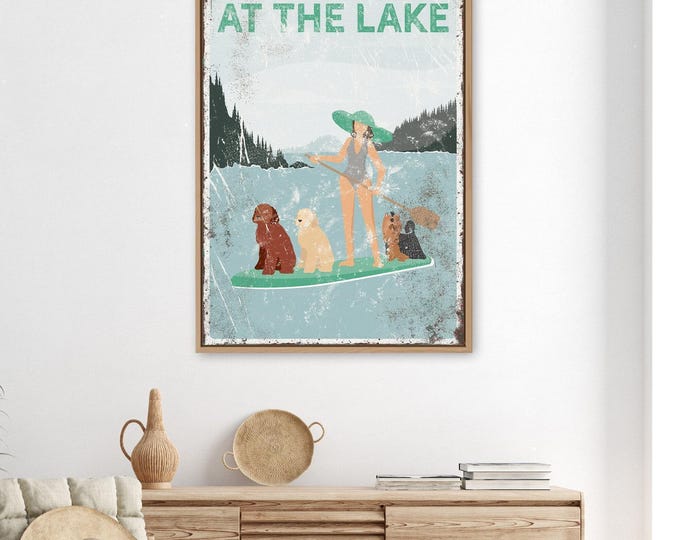 Lake Paddleboard Art, Life Is Better At The Lake, Green Dog Lover Decor