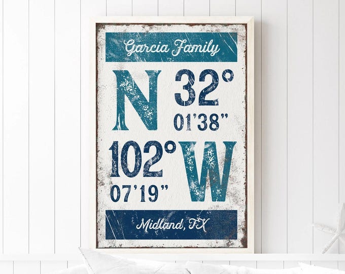 Navy Blue Coordinates Wall Sign - Custom Latitude and Longitude