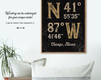 Personalized Coordinates Canvas Print: Family Name, Rustic Farmhouse