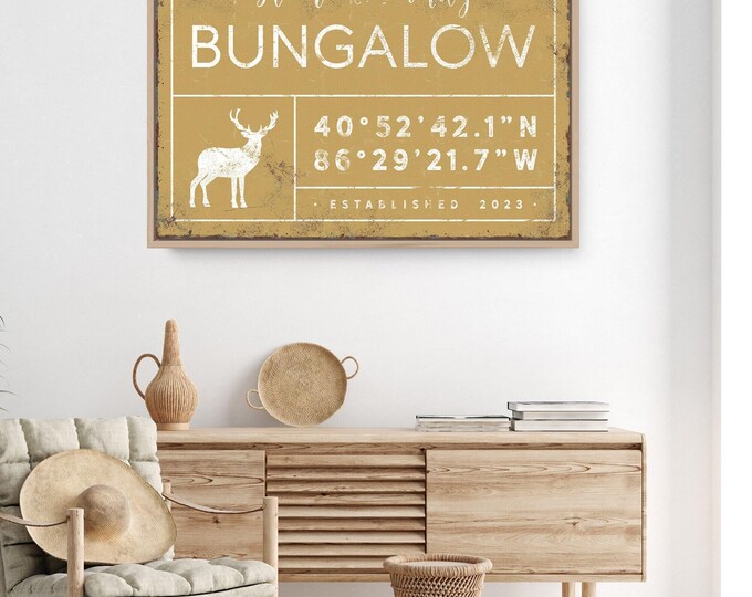 Rustic Coordinates Wall Art - Personalized Family Name with Deer Icon
