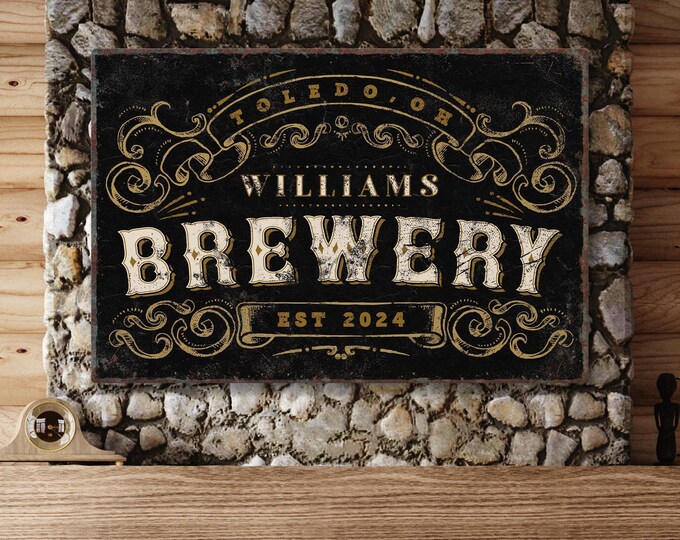 Basement Bar Sign: Rustic Brewery Wall Decor - Customizable Text