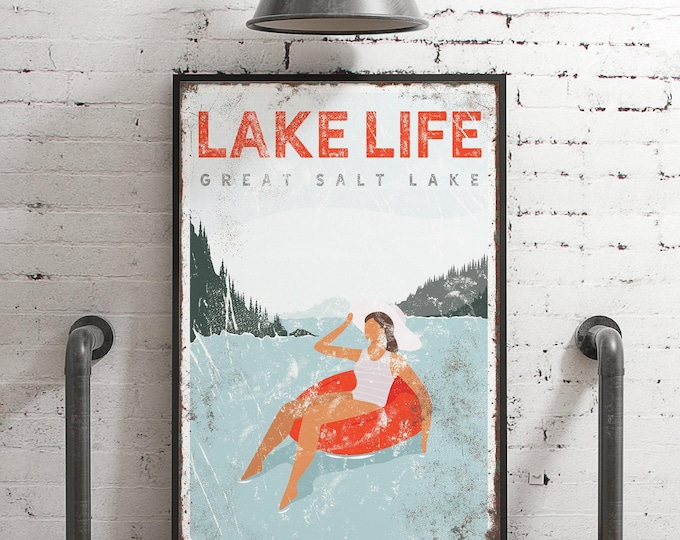 Modern Farmhouse, Personalized Gift, Lake House Decor, Vintage Lake Life Sign, Custom Tubing Poster, Rustic Wall Art, Unique Print {vpl}