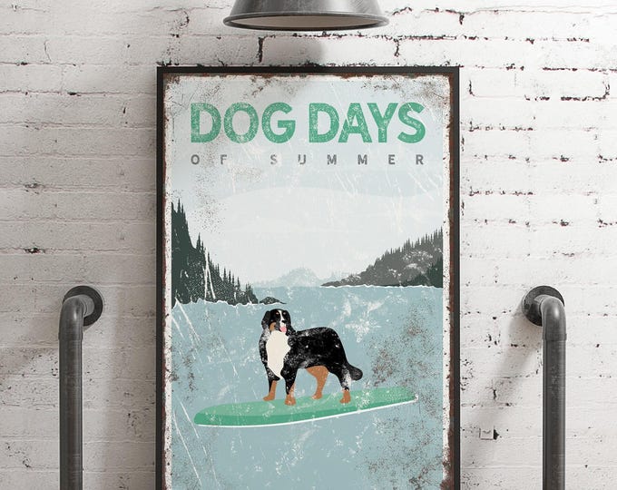 Dog Paddleboard Sign, Personalized Bernese Mountain Pup, Sage Green Lake Gift