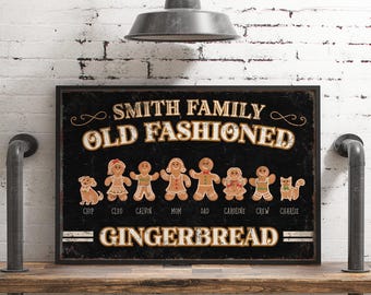 Cookie Family Sign Custom Names Black Gold and Red Gingerbread Christmas Decor